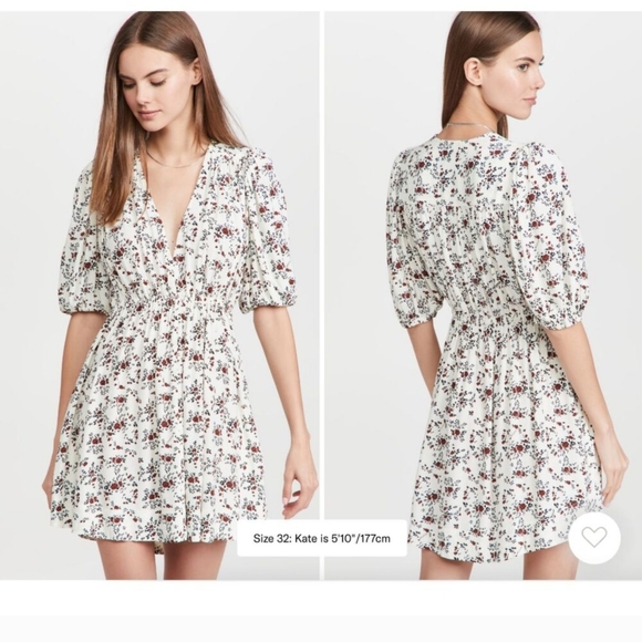 Womens Ganni Printed Crepe Mini Dress Floral White Brown Summer Spring Size 36 - Picture 1 of 9
